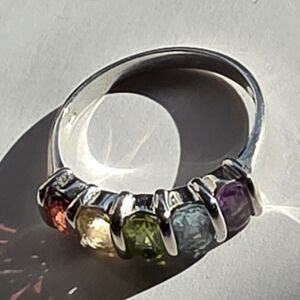 Sterling silver and five gemstone ring